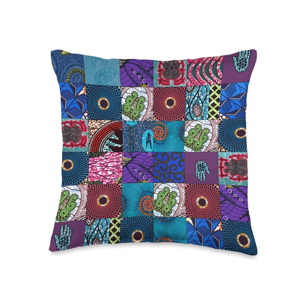 3086 African Wax Print Ankara Kitenge Patchwork Throw Pillow 16x16